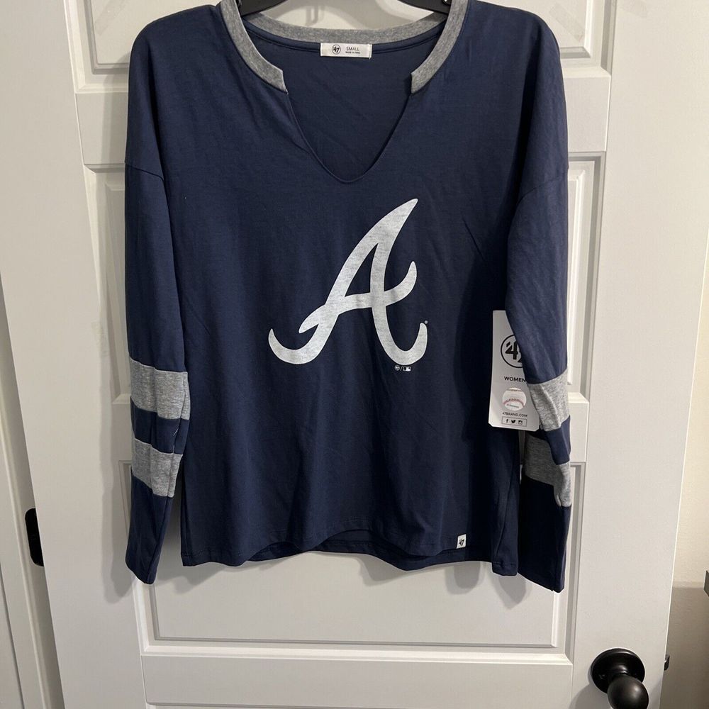 Atlanta Braves‎ '47 Brand Women's Small Navy Blue T-Shirt New With Tags
